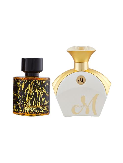 maryaj wild stripes edp aromatic oriental 100ml for men and maryaj m white for her edp 90ml for women + 2 parfum testers free - 17121195 - Standard Image - 1