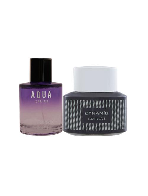 maryaj aqua spring edp 100ml for women and maryaj dynamic edp spicy 100ml for men + 2 parfum testers free - 17121455 - Standard Image - 1