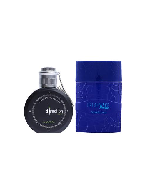 maryaj direction east edp spicy 100ml for men and maryaj fresh wave edp 100ml for men + 2 parfum testers free - 17121506 - Standard Image - 1