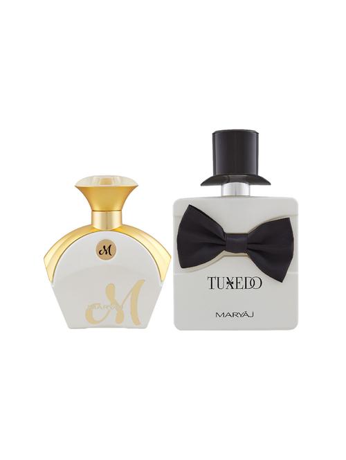 maryaj m white for her edp 90ml for women and maryaj tuxedo edp spicy 100ml for men+ 2 parfum testers free - 17121675 - Standard Image - 1
