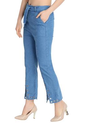 eyelet hem tie front jeans - 17122342 - Standard Image - 2