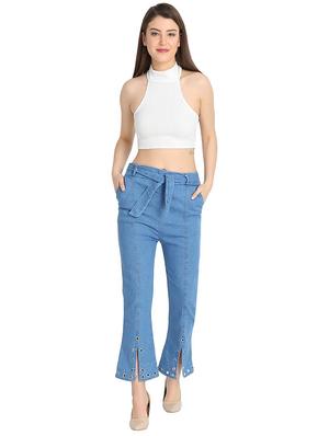 eyelet hem tie front jeans - 17122342 - Standard Image - 4