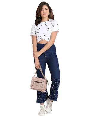 pearl embellished high rise jeans - 17122344 - Standard Image - 4
