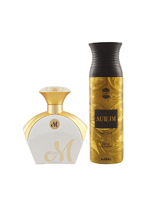 maryaj m white for her edp perfume 90ml for women and ajmal aurum femme deodorant 200ml for women + 2 parfum testers free - 17122473 - Very Small Image - 1