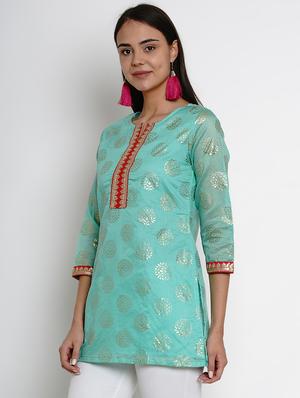 green raw silk straight kurti - 17122855 - Standard Image - 2