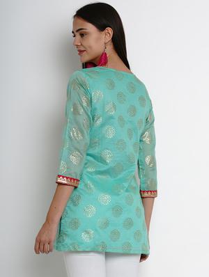 green raw silk straight kurti - 17122855 - Standard Image - 3