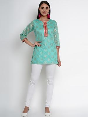green raw silk straight kurti - 17122855 - Standard Image - 4