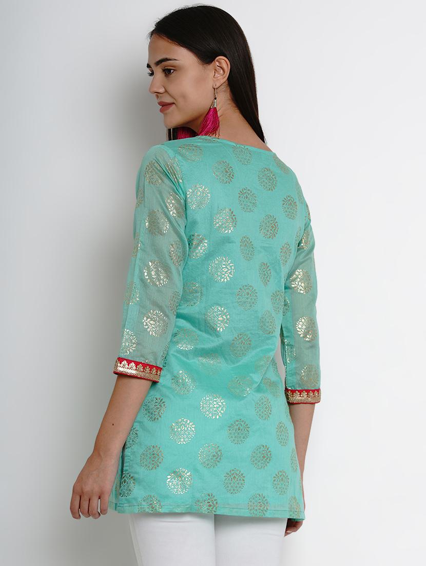green raw silk straight kurti - 17122855 - Zoom Image - 3