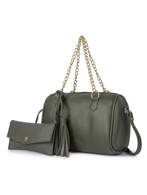 green leatherette combo handbag - 17123697 - Standard Image - 1