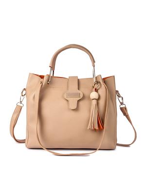beige leatherette (pu) combo handbag - 17123699 - Standard Image - 2