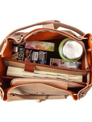 beige leatherette (pu) combo handbag - 17123699 - Standard Image - 4