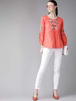 puff sleeves embroidered top - 17124181 - Standard Image - 4