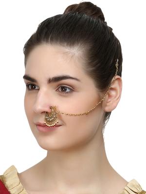 gold metal naath nose pin - 17124725 - Standard Image - 3