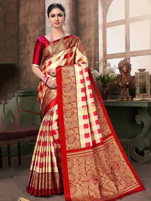 checkered mysore silk saree with blouse - 17125571 - Very Small Image - 1