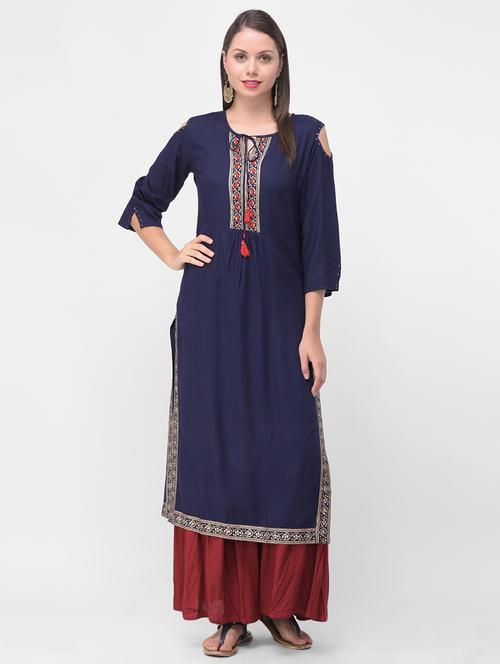 navy blue solid straight kurta - 17125999 - Standard Image - 1