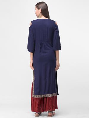 navy blue solid straight kurta - 17125999 - Standard Image - 3