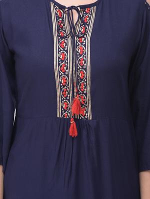 navy blue solid straight kurta - 17125999 - Standard Image - 4
