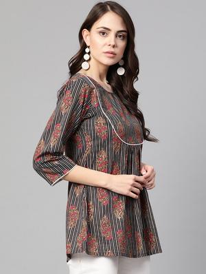 black cotton aline kurti - 17127259 - Standard Image - 2