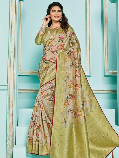 floral bordered saree with blouse - 17128174 - Standard Image - 1