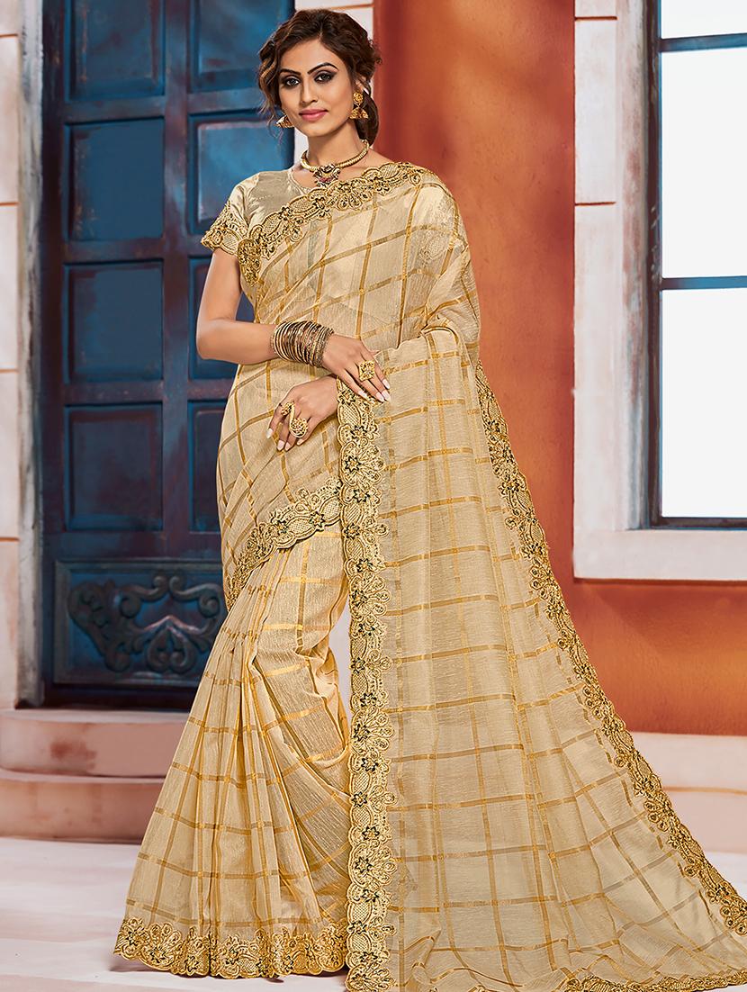 checkered embroidered saree with blouse - 17128183 - Zoom Image - 1