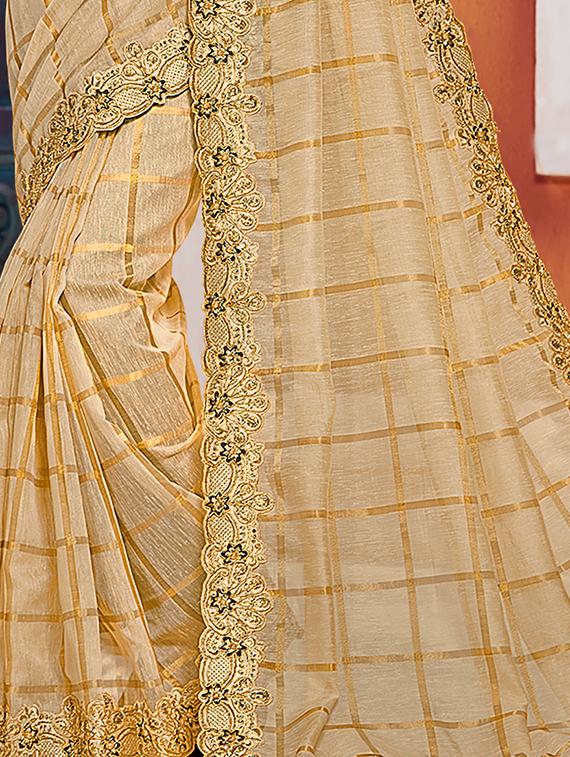 checkered embroidered saree with blouse - 17128183 - Zoom Image - 2