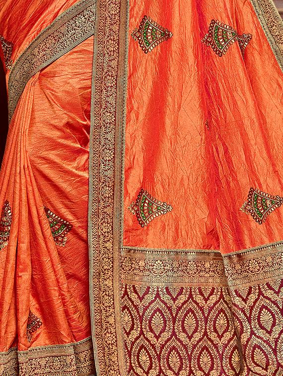 bordered embroidered saree with blouse - 17128191 - Zoom Image - 2