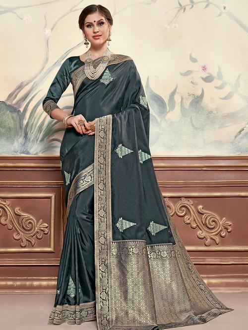bordered embroidered saree with blouse - 17128195 - Standard Image - 1