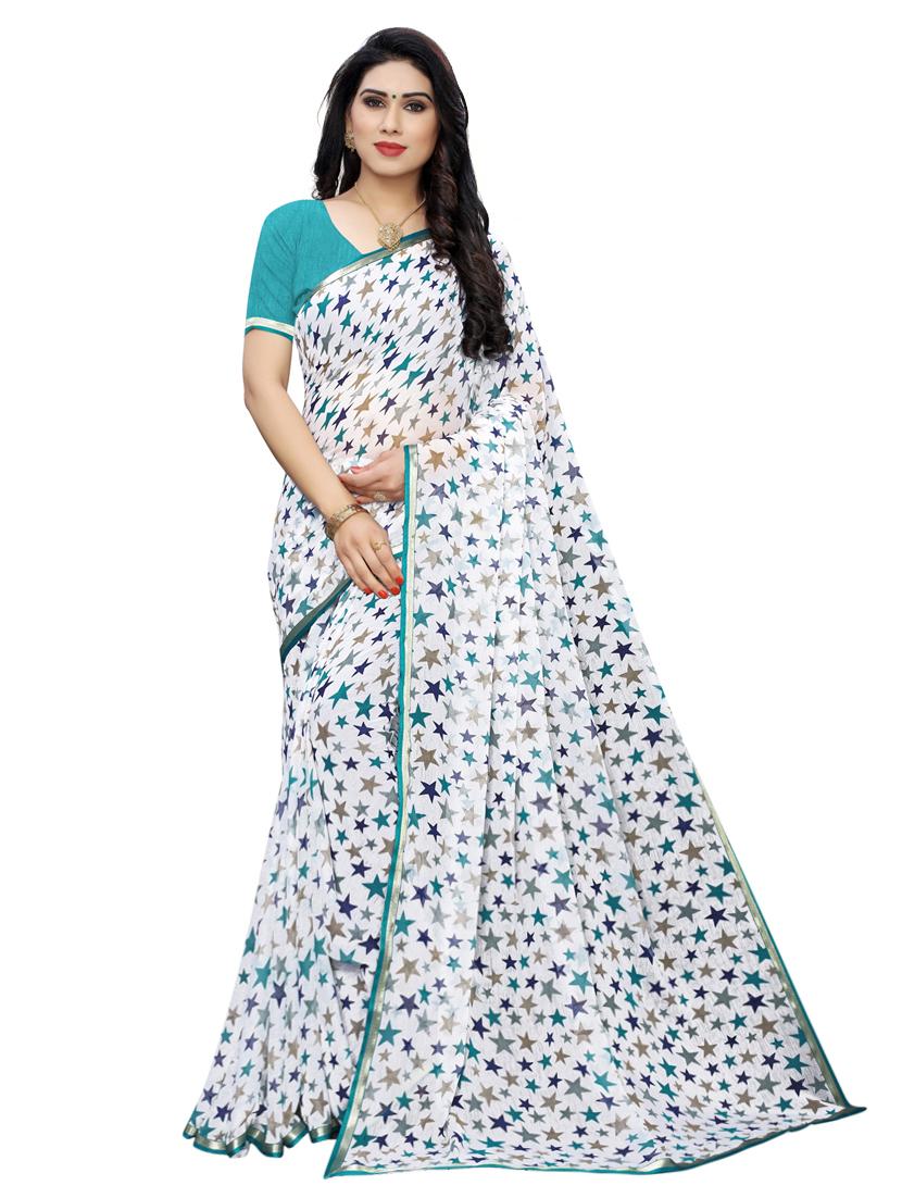 lace detail printed saree with blouse - 17128225 - Zoom Image - 1