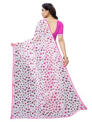 lace detail printed saree with blouse - 17128228 - Standard Image - 2