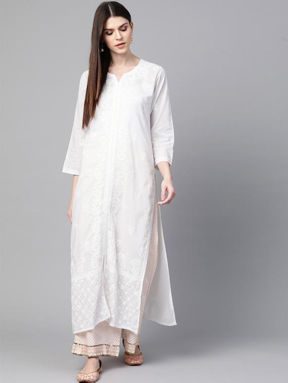 chikankari straight kurta - 17129051 - Zoom Image - 1