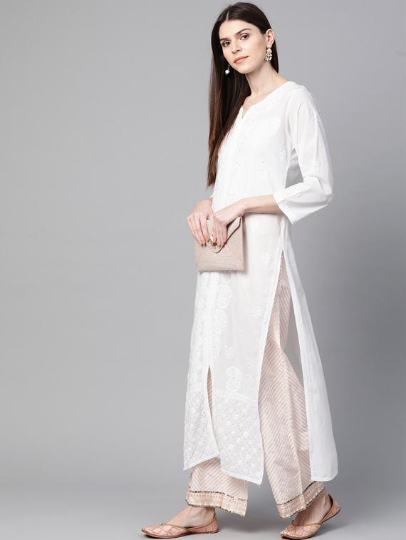 chikankari straight kurta - 17129051 - Zoom Image - 2