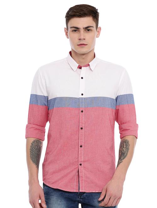 red color block casual shirt - 17129078 - Standard Image - 1