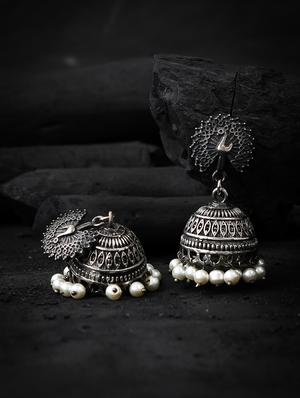 silver plated jhumka earring - 17129515 - Standard Image - 2
