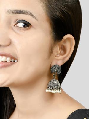 silver plated jhumka earring - 17129515 - Standard Image - 4