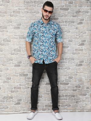 blue printed casual shirt - 17129860 - Standard Image - 4