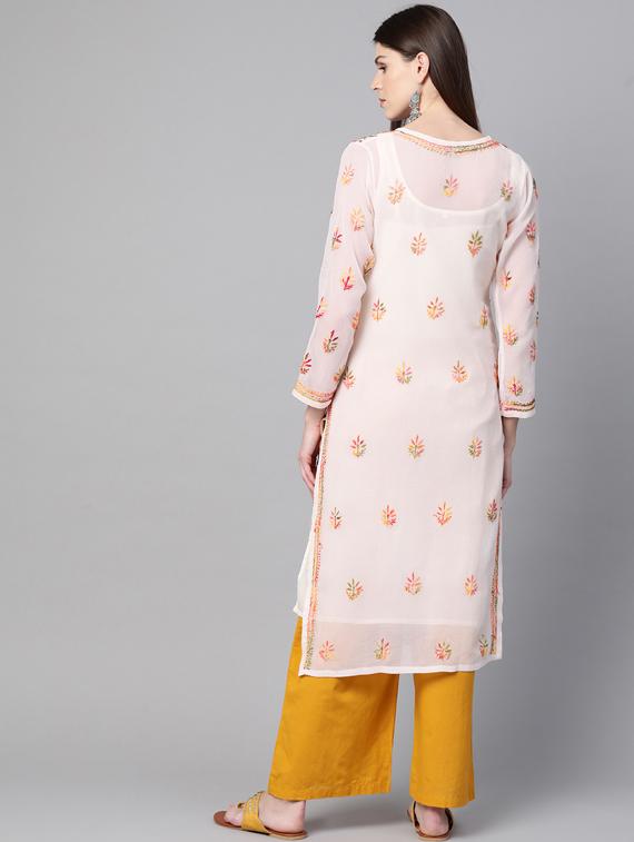 chikankari straight kurta - 17129885 - Zoom Image - 3