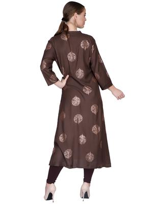 foil print a-line kurta - 17129973 - Standard Image - 3
