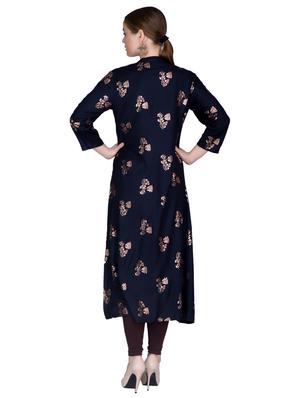 foil print a-line kurta - 17129976 - Standard Image - 3