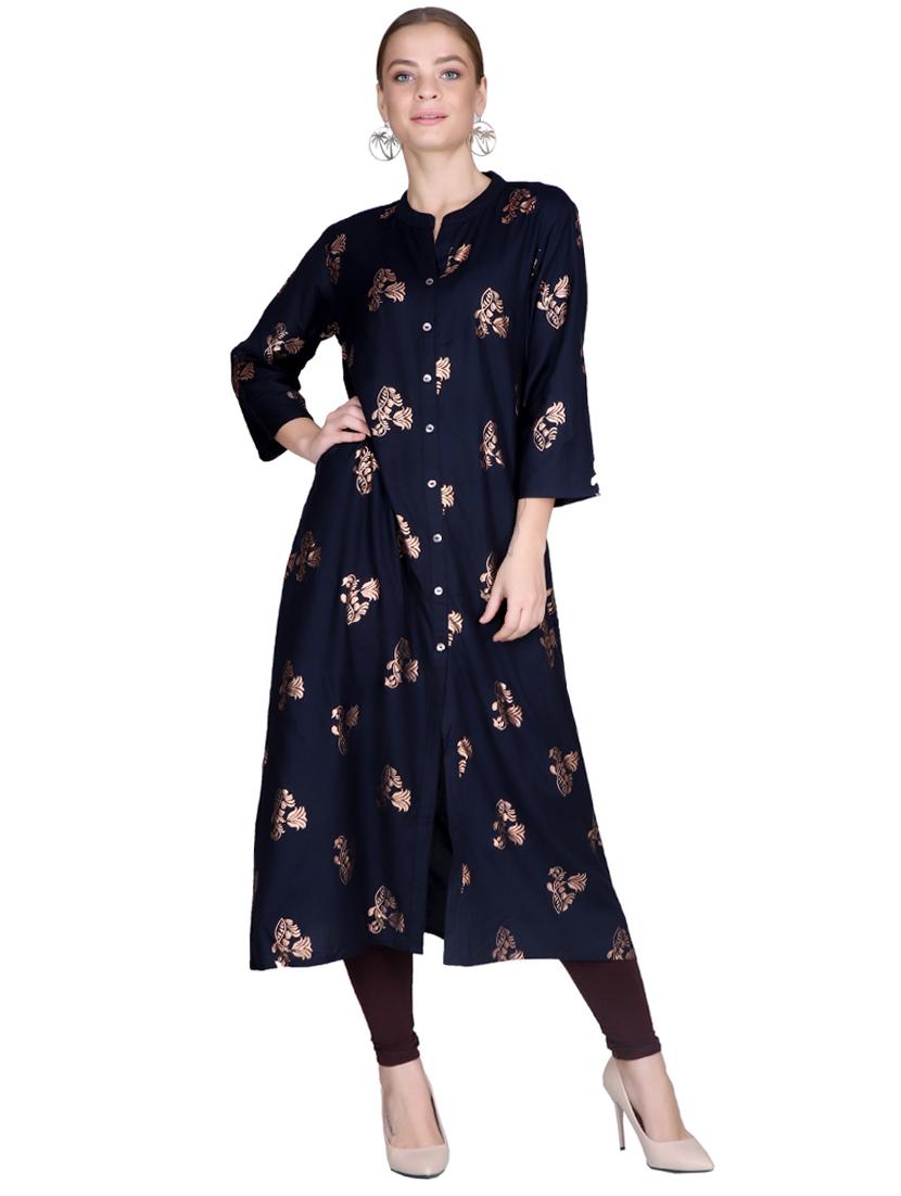 foil print a-line kurta - 17129976 - Zoom Image - 1