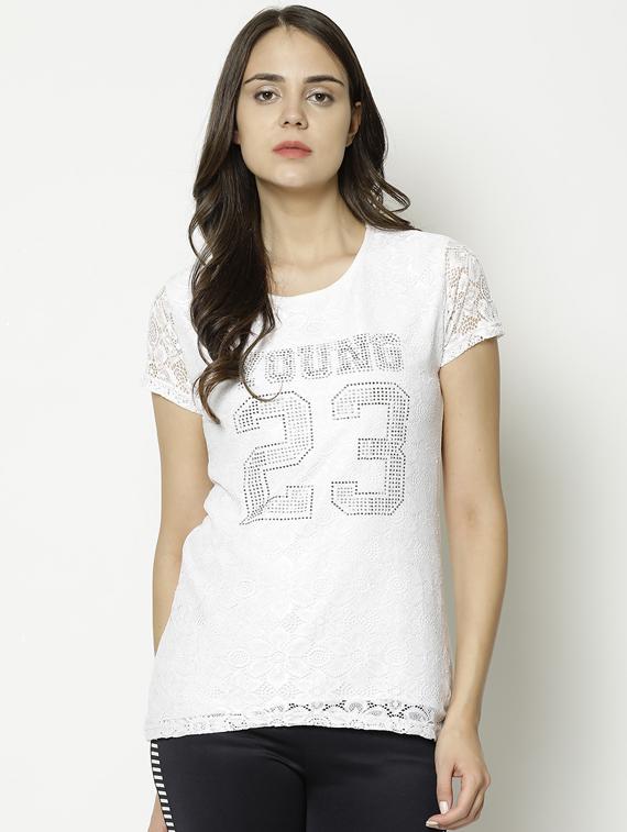 round neck embellished tee - 17130318 - Zoom Image - 1
