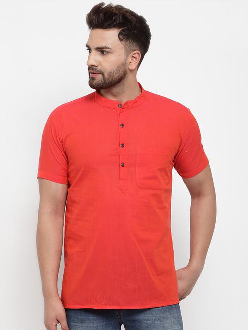 orange solid short kurta - 17131093 - Standard Image - 1