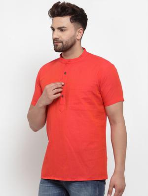 orange solid short kurta - 17131093 - Standard Image - 2