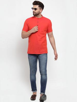 orange solid short kurta - 17131093 - Standard Image - 4