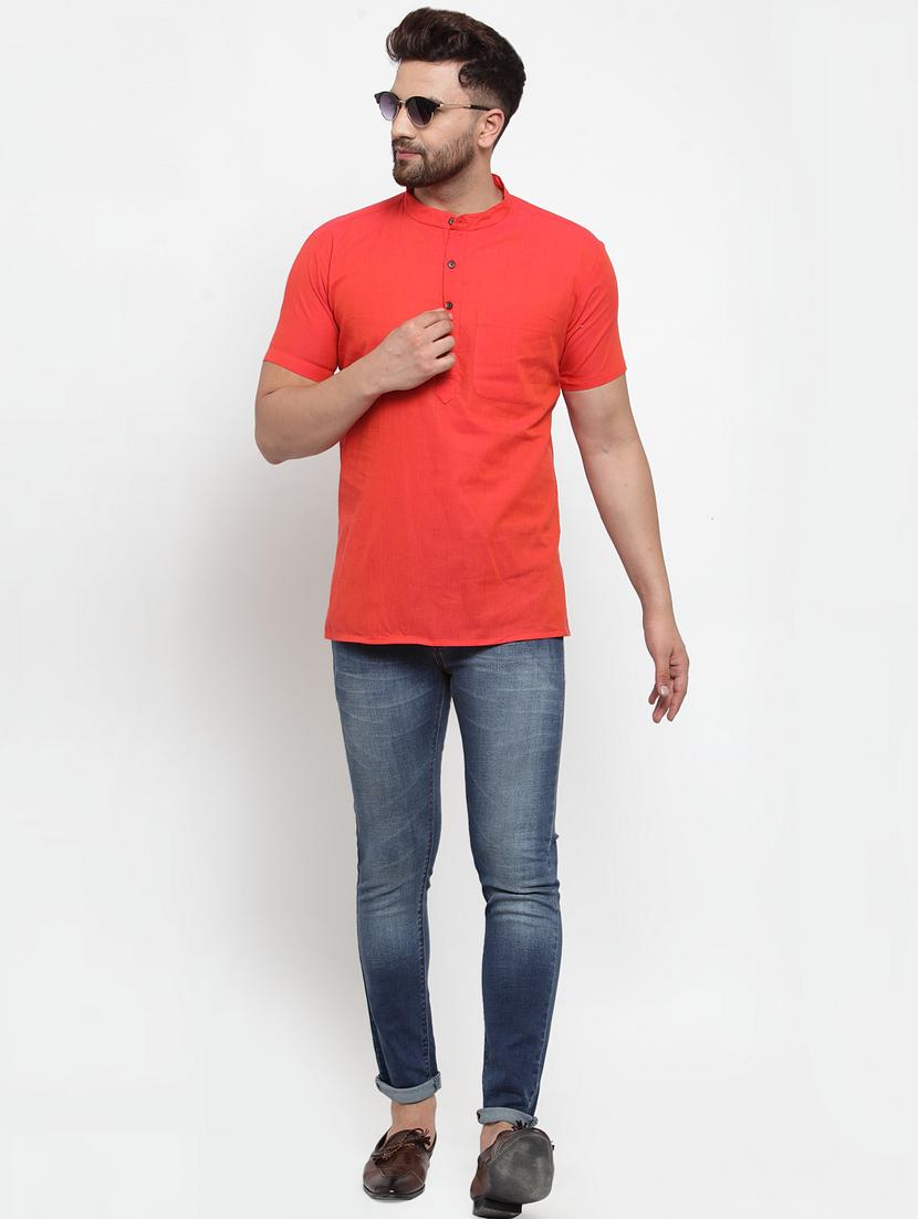 orange solid short kurta - 17131093 - Zoom Image - 4
