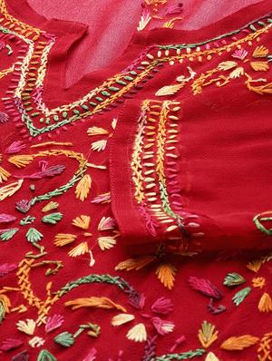 ada hand-embroidered red georgette chikankari straight kurta - 17131350 - Standard Image - 5