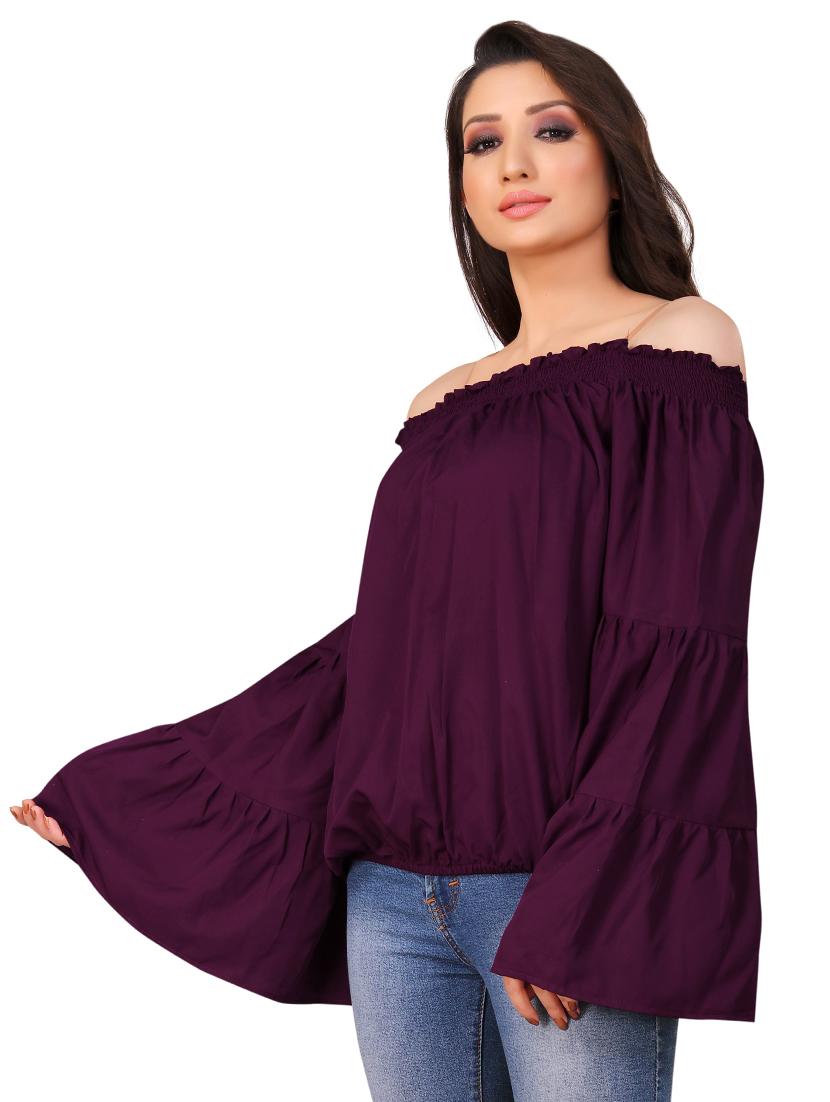 off shoulder bell sleeves top - 17133997 - Zoom Image - 2