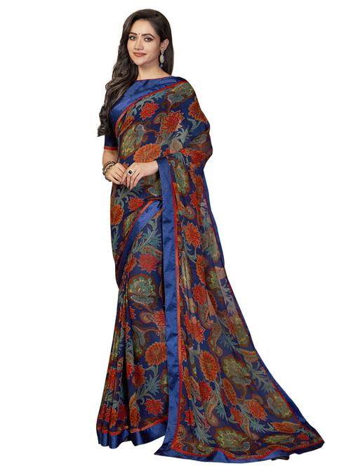 floral printed saree with blouse - 17134697 - Very Small Image - 1