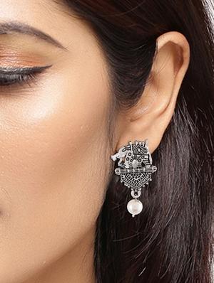 silver tone silver plated drop earring - 17135714 - Standard Image - 4