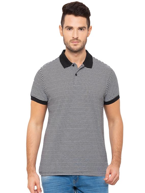 black striped polo t-shirt - 17136566 - Zoom Image - 1