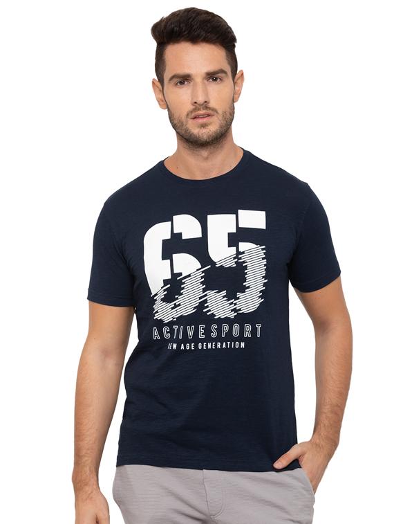 navy blue typographic front print t-shirt - 17136592 - Zoom Image - 1